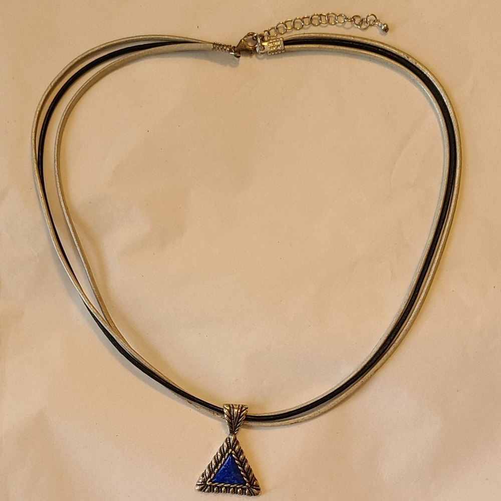 925 Silver Lapis Leather Artisan Choker Necklace Boho Southwestern